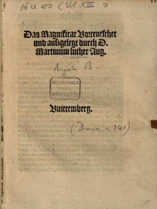 Das Magnificat Vorteutschet vnd außgelegt