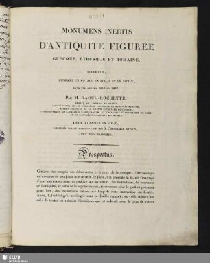 Nr. 11. Monuments inédits d'antiquité figurée grecque, etrusque et romain [Gedruckter Prospekt]
