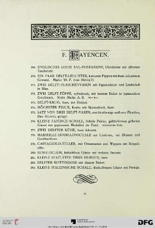 F. Fayence (Nr. 269-289) mit Tafel
