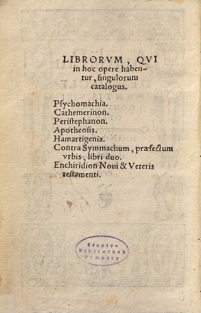 Aurelii Prudentii Clementis, Viri Consvlaris, Opera
