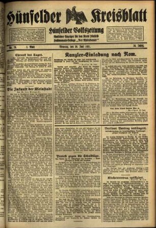 Erste Ausgabe vom Dienstag, den 30. Juni 1931.
