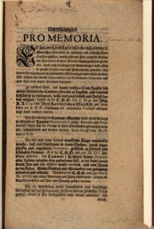 Unterthänigstes Pro-Memoria (die Cameral-Advocaten betreffend)