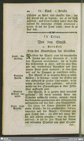 IX. Titul. Von dem Marsch