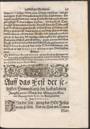 Auff das Fest der seligsten himmelfarth der hochgelobten Jungkfrawen Marie ...