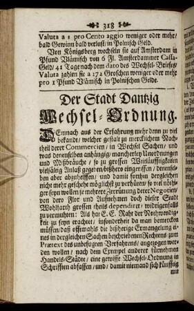 Der Stadt Danzig Wechsel- Ordnung.