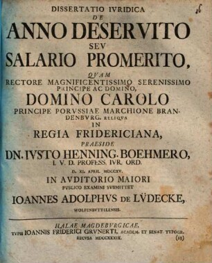 Dissertatio Ivridica De Anno Deservito Sev Salario Promerito