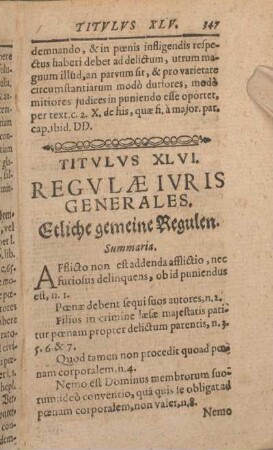 Titvlvs XLVI. Regvlae Ivris Generales. Etliche gemeine Regulen.