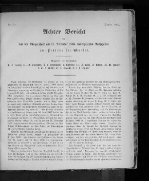 Nr. 35. Achter Bericht des von der Bürgerschaft am 13. December 1865 niedergesetzten Ausschusses zur Prüfung der Wahlen. October 1866.