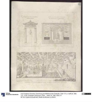 Sammlung architektonischer Entwürfe. Tafel 171 ( = Heft 24, Tafel 147, 1835): Potsdam-Sanssouci. Römische Bäder bei Schloss Charlottenhof. Laube und weitere Details