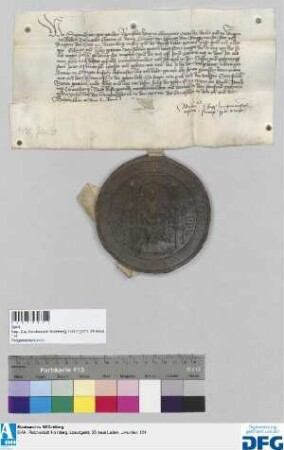 König Sigismund gebietet der Stadt Nürnberg, die Reichssteuer für 1427 dem Grafen Ludweigen zu Otingen, seinem Hofmeister auszubezahlen und stellt darüber Quittung aus.