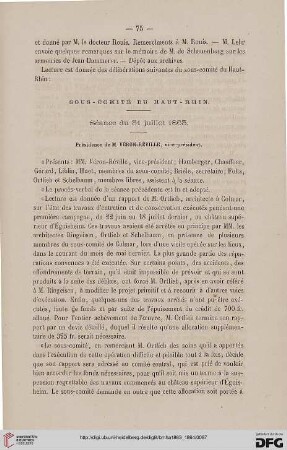 Sous-Comité du Haut-Rhin: séance du 31 juillet 1863