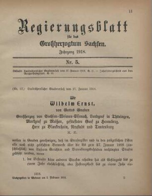 Nr. 12: Landesherrlicher Gnadenerlaß vom 27. Januar 1918
