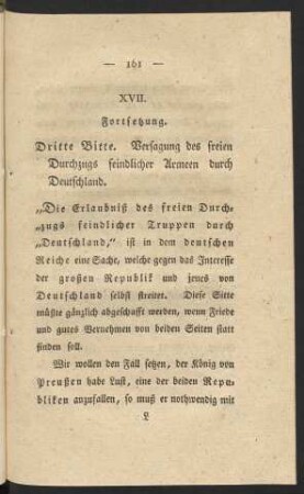 XVII. Fortsetzung