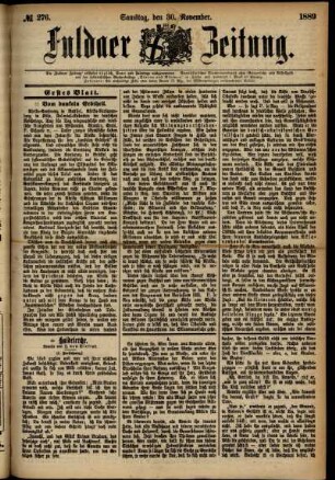 Erste Ausgabe vom Samstag, den 30. November 1889.