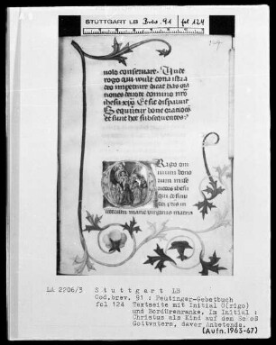 Gebetbuch des Konrad Peutinger — Initiale O (rigo), darin Gottvater mit dem Christkind auf dem Schoß, Folio 124recto