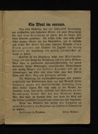 Ein Wort im voraus.