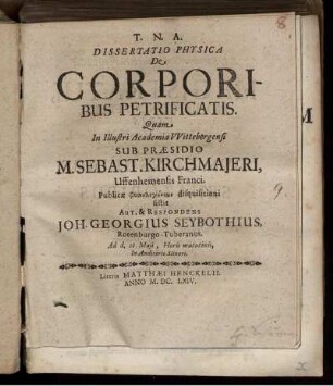 Dissertatio Physica De Corporibus Petrificatis