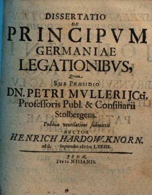 Dissertatio De Principvm Germaniae Legationibvs