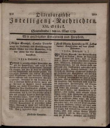 XXI. Stück. Sonnabends: den 22. May 1779.