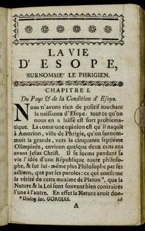 La Vie d´Esope, Surnomme´ Le Phrigien.