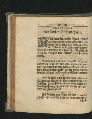 Das XXII. Capitul. Von Kirchen- Buß und Bann.