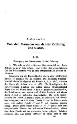 Achtes Capitel. Von den Raumcurven dritter Ordnung und Classe.