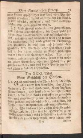 Der XXXI. Titul. Vom Beschluß der Sachen