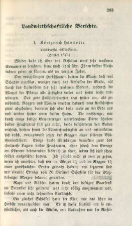 Landwirthschaftliche Berichte.