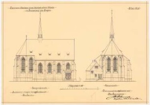 St. Laurentius, Rudersdorf bei Wilnsdorf: Seiten- und Choransicht (Variante) 1:100