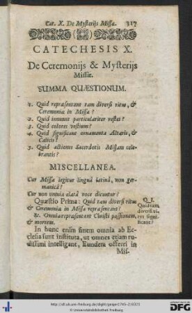 Catechesis X. De Ceremoniis et Mysteriis Missae.
