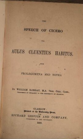 The Speech of Cicero for Aulus Cluentius Habitus