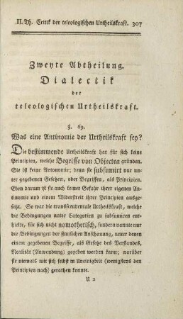 Zweyte Abtheilung. Dialectik der teleologischen Urtheilskraft.