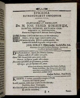 Epicedia Patronorum Et Amicorum