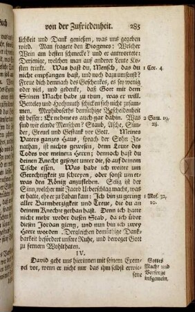 IV. Gottes Macht und Vorsorge insgemein.