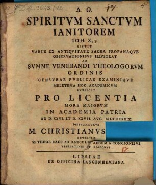 Spiritum s. ianitorem, Jo. X, 3. sistit Christi. Weise