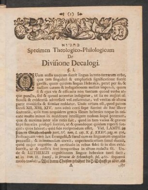 Specimen Theologico-Philologicum De Divisione Decalogi