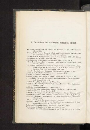 I. Verzeichnis der wiederholt benutzten Bücher.