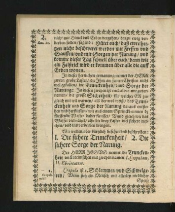 I. Die sichere Trunckenheit/ 2. Die sichere Sorge der Narung.