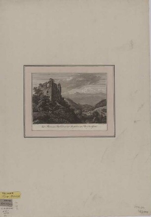Ansicht von Tharandt, Kupferstich, 1799 : Die Ruinen von Tharand mit der Aussicht in den Plauischen Grund / Klengel del. J. A. Darnstedt sc. - [Nürnberg] : [Frauenholz] , [1799]. - 1 Kunstbl. : Kupferst. ; 19 x 13 cm