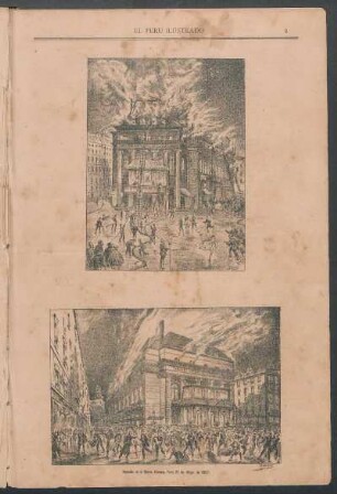[Dos vistas del] Incendio de la Opera Cómica, París 25 de Mayo de 1887.