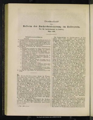 Denkschrift über Reform der Zuckerbesteuerung im Zollverein
