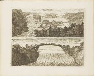 Kupferstich: Cataractae Albi Gothiciad Trollhaettan / Cataractae albi Gothici ad pontem Ravnvm