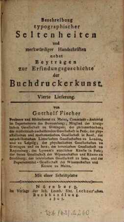 Beschreibung einiger typographischen Seltenheiten nebst Beyträgen zur Erfindungsgeschichte der Buchdruckerkunst, 4