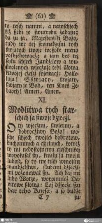 XI. Modlitwa tych starschich sa ßwoje dżjecżi