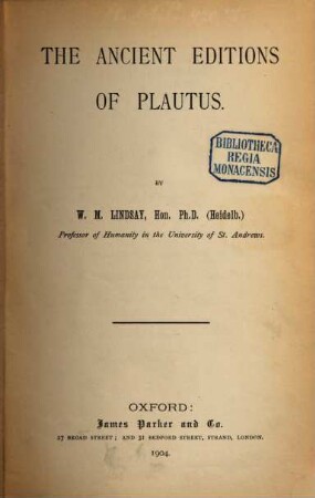 The ancient editions of Plautus