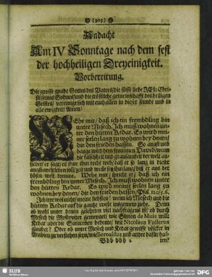 Andacht Am IV Sonntage nach dem fest der hochheiligen Dreyeinigkeit