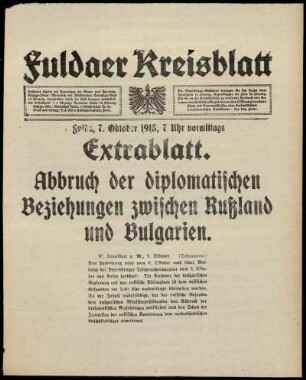 Erste Ausgabe vom Donnerstag, den 07. Oktober 1915.