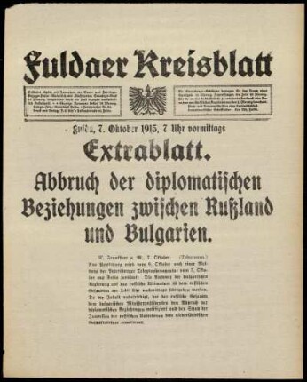 Erste Ausgabe vom Donnerstag, den 07. Oktober 1915.
