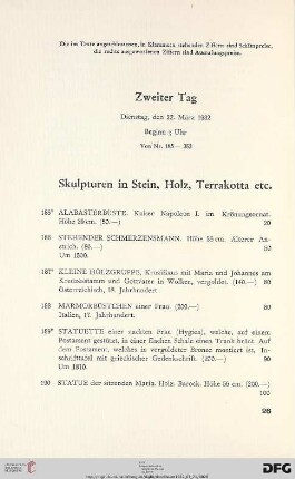 Skulpturen in Stein, Holz, Terrakotta etc. (Nr. 185-235)