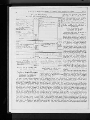 General-Abrechnung der Kassen des Ärztlichen Vereins für 1919.